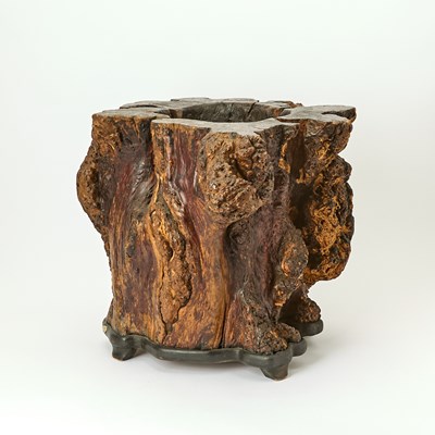 Lot 98 - A Large Chinese Carved Rootwood Scroll Pot
