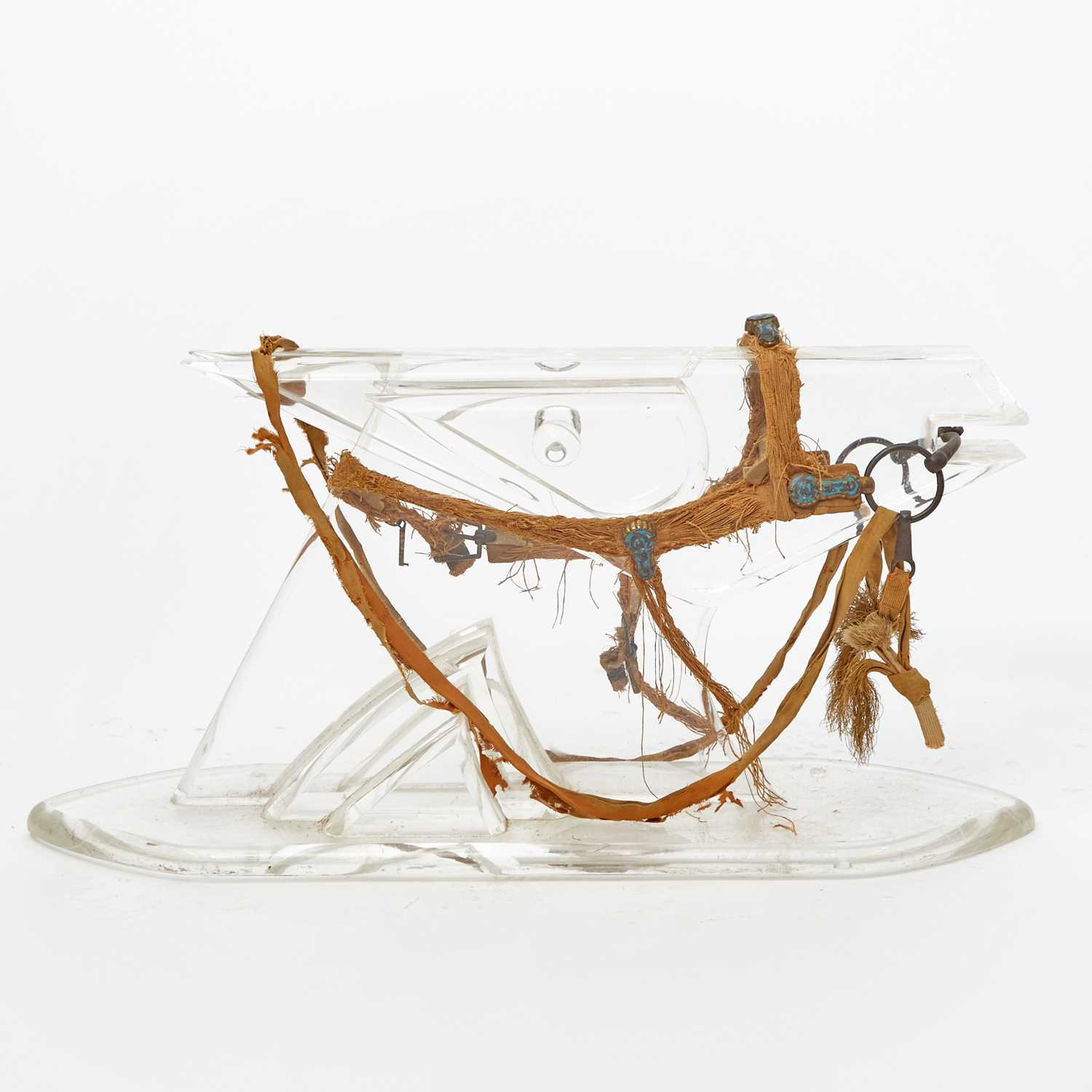 Lot 86 - A Rare Chinese Silk Bridle with Cloisonne-Inset Gilt Bronze Hardware