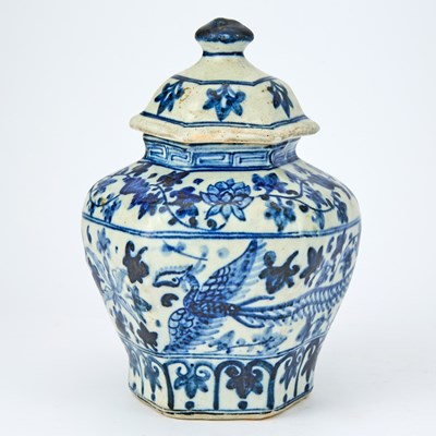 Lot 189 - A Chinese Blue and White Hexagonal Jar and Cover
