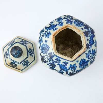 Lot 189 - A Chinese Blue and White Hexagonal Jar and Cover