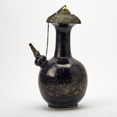 Lot 211 - A Chinese Gilt Decorated and Blue Glazed Porcelain Kendi