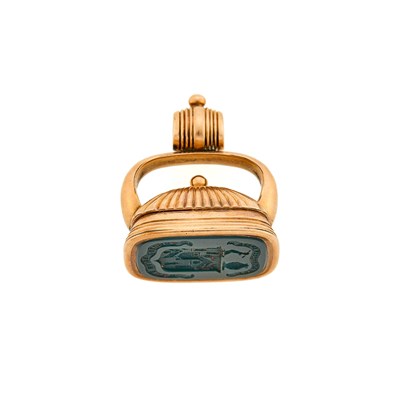 Lot 1121 - Rose Gold and Bloodstone Intaglio Compass Fob Seal