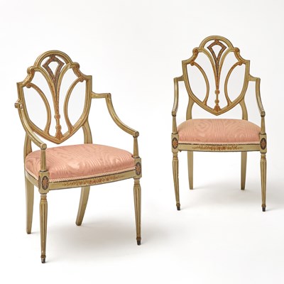 Lot 488 - Pair of George III Painted and Parcel-Gilt Armchairs