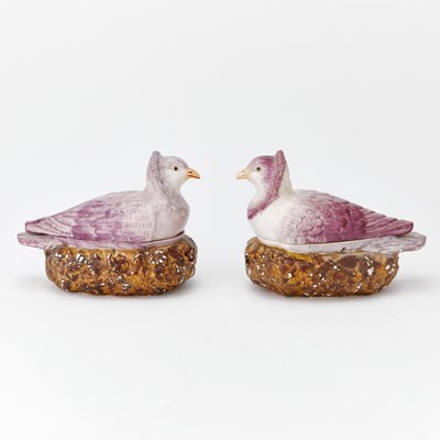 Lot 439 - Pair of Derby Porcelain Nesting Pigeon Boxes