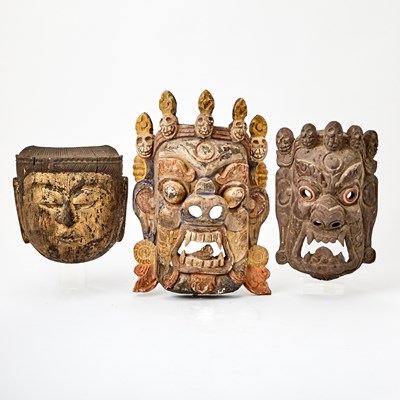 Lot 721 - A Group of Carved and Polychromed Wood Masks