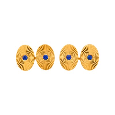 Lot 28 - Cartier Pair of Gold and Sapphire Cufflinks