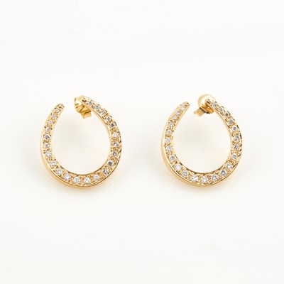 Lot 211 - Two Diamond Earrings, 46 diamonds about 1.00 ct., 14K 4 dwt.