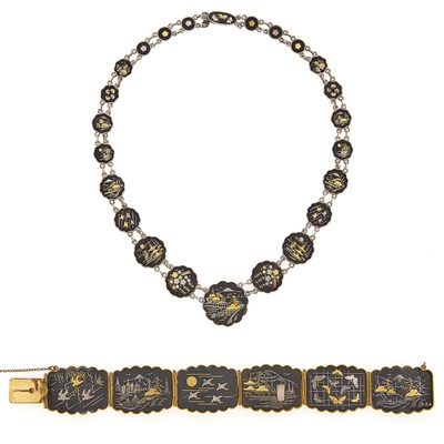 Lot 2161 - Japanese Shakudo Necklace and Bracelet