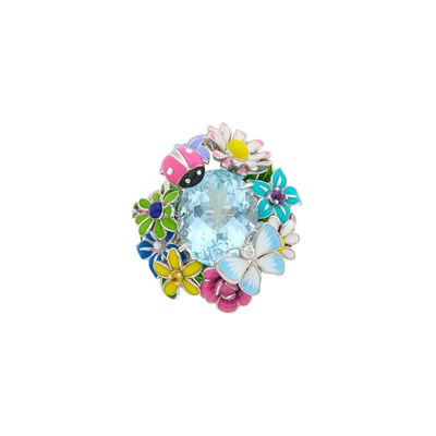Lot 35 - Christian Dior White Gold, Aquamarine, Enamel, Gem-Set and Diamond 'Diorette' Ring