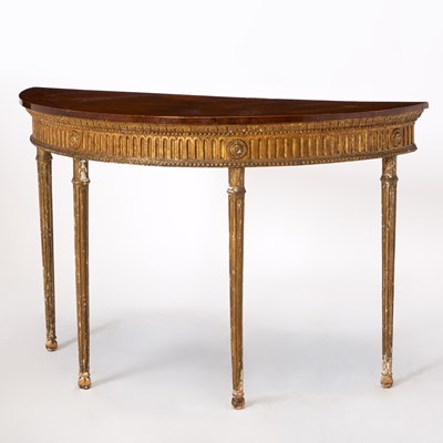 Lot 177 - George III Satinwood, Marquetry and Giltwood Demilune Console