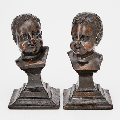 Lot 272 - Pair of Continental Carved Oak Busts of Cherub Heads