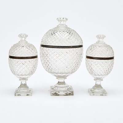 Lot 212 - Group of Three Silver Mounted Cut-Glass Jars and Covers