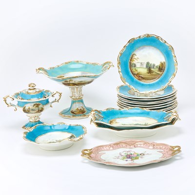 Lot 3141 - Copeland & Garrett Felspar Porcelain Topographical Sky-Blue Ground Part Dessert Service