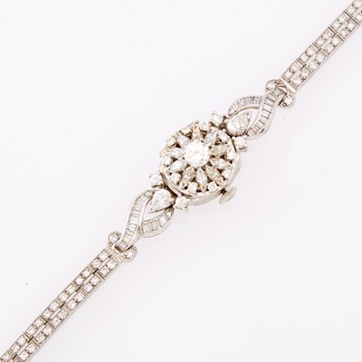 Lot 1105 - Hamilton Platinum and Diamond Bracelet-Watch