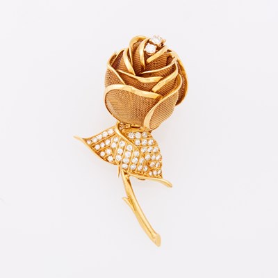 Lot 1148 - Gold and Diamond Rose Pendant Clip-Brooch