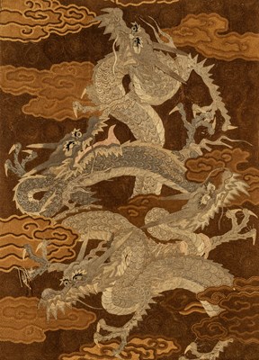 Lot 769 - A Japanese Embroidered Silk Dragon Panel