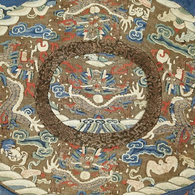 Lot 76 - A Chinese Kesi Silk Quatrefoil Throne Cover