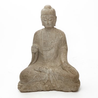 Lot 583 - A Large Chinese Stone Figure of Shakyamuni