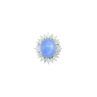 Lot 370 - White Gold, Star Sapphire and Diamond Ring