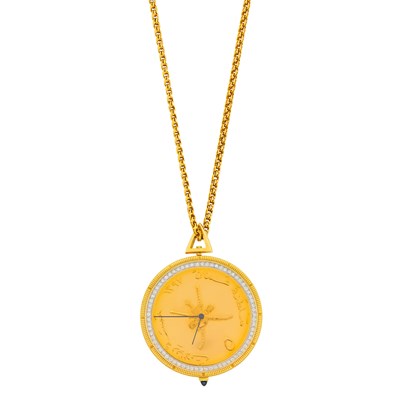 Lot 400 - Gold, Gold Omani Coin Medallion and Diamond Pendant-Watch with Gold Chain Necklace