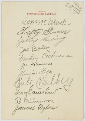 Lot 344 - Signatures of the top players on the 1931 Philadelphia Athletics
