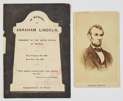 Lot 339 - An Abraham Lincoln carte-de-visite portrait and mourning card