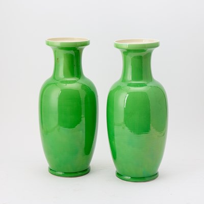 Lot 283 - A Pair of Chinese Green Glazed Porcelain Vases