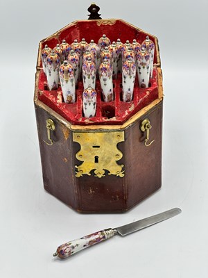 Lot 50 - Meissen Porcelain Flatware Service within Leather Cutlery Box