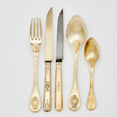 Lot 49 - Royal Interest: Cased Assembled French Silver Gilt Dessert Flatware Service King Louis XVIII