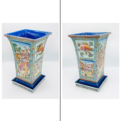 Lot 23 - Pair of Chinese Export Porcelain Square Vases and Underplates