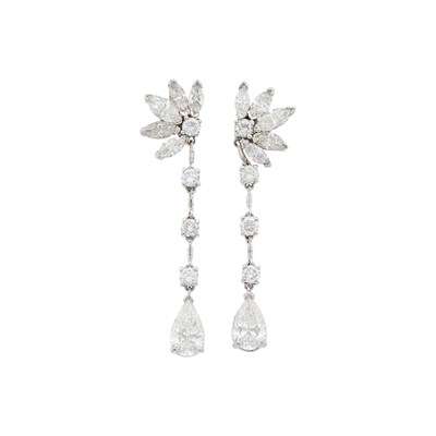 Lot 132 - Pair of Platinum and Diamond Pendant-Earrings