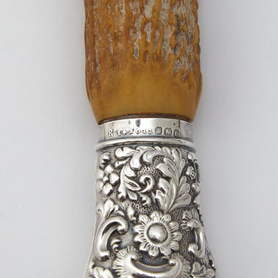 Lot 234 - Cased English Silver Plate Mounted Antler Seven Piece Carving Set
