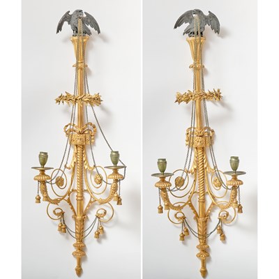 Lot 504 - Pair of Regency Style Giltwood Two-Light Wall Lights