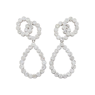 Lot 65 - Pair of White Gold and Diamond Pendant-Earclips