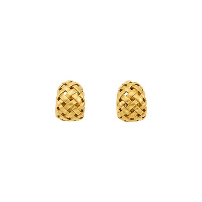 Lot 1007 - Pair of Gold 'Vannerie' Huggie Earclips, Tiffany & Co.