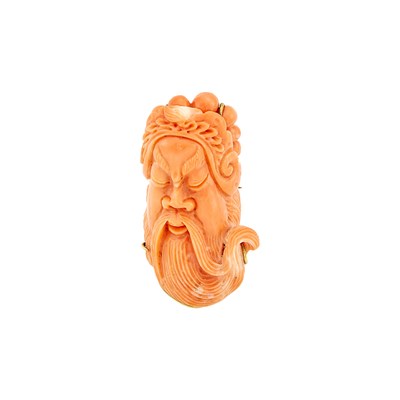 Lot 3253 - Gold and Carved Coral Pendant-Brooch