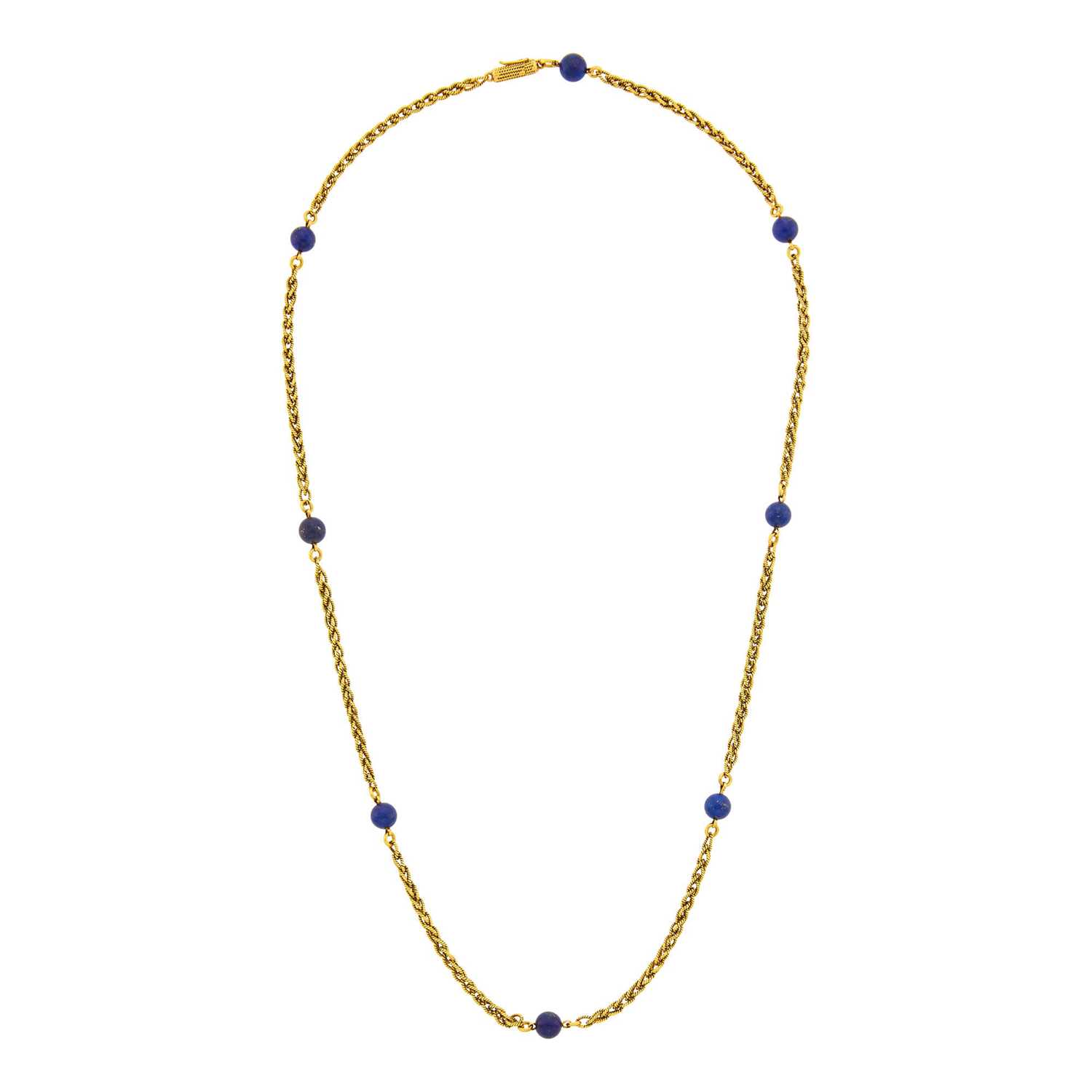 Lot 35 - Cartier Long Gold and Lapis Bead Chain Necklace
