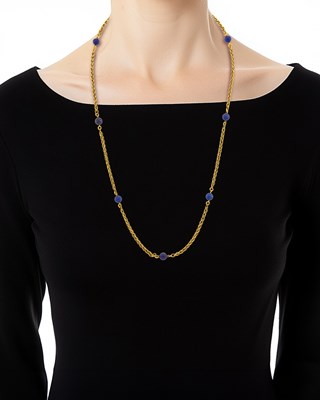 Lot 35 - Cartier Long Gold and Lapis Bead Chain Necklace