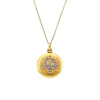 Lot 1144 - Gold, Platinum and Diamond Bouquet Locket Charm with Gold Chain Necklace