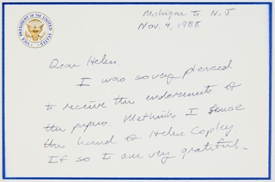 Lot 321 - An autograph note from George H.W. Bush just four days before being elected President
