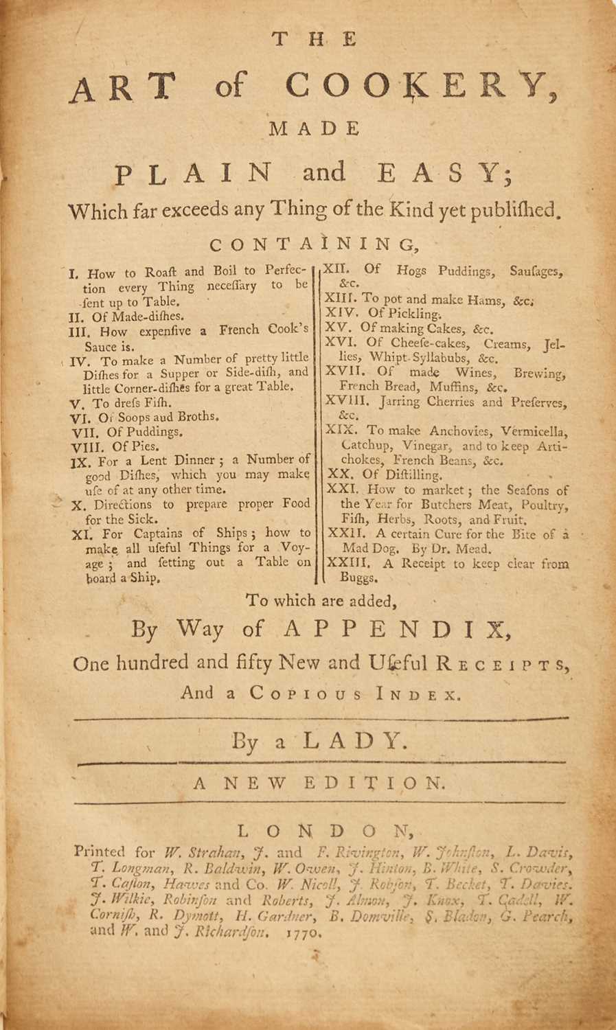 Lot 82 - An early edition of Hannah Glasse's great cookbook