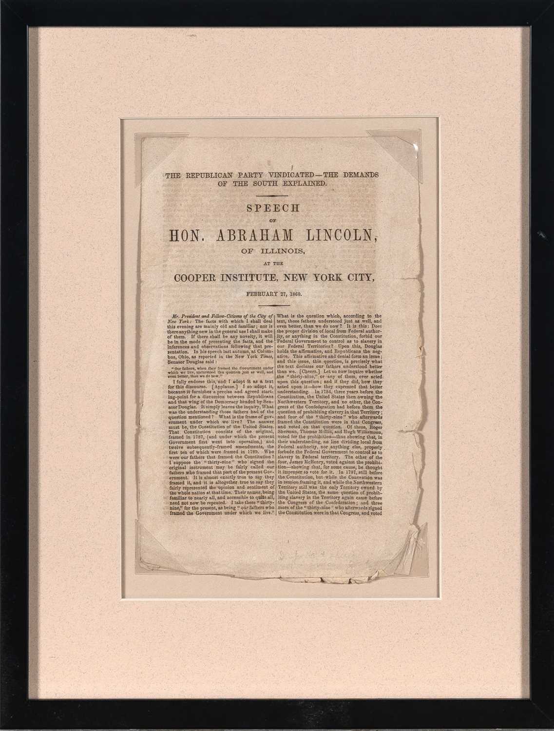 Lot 25 - Abraham Lincoln's important Cooper Union Address