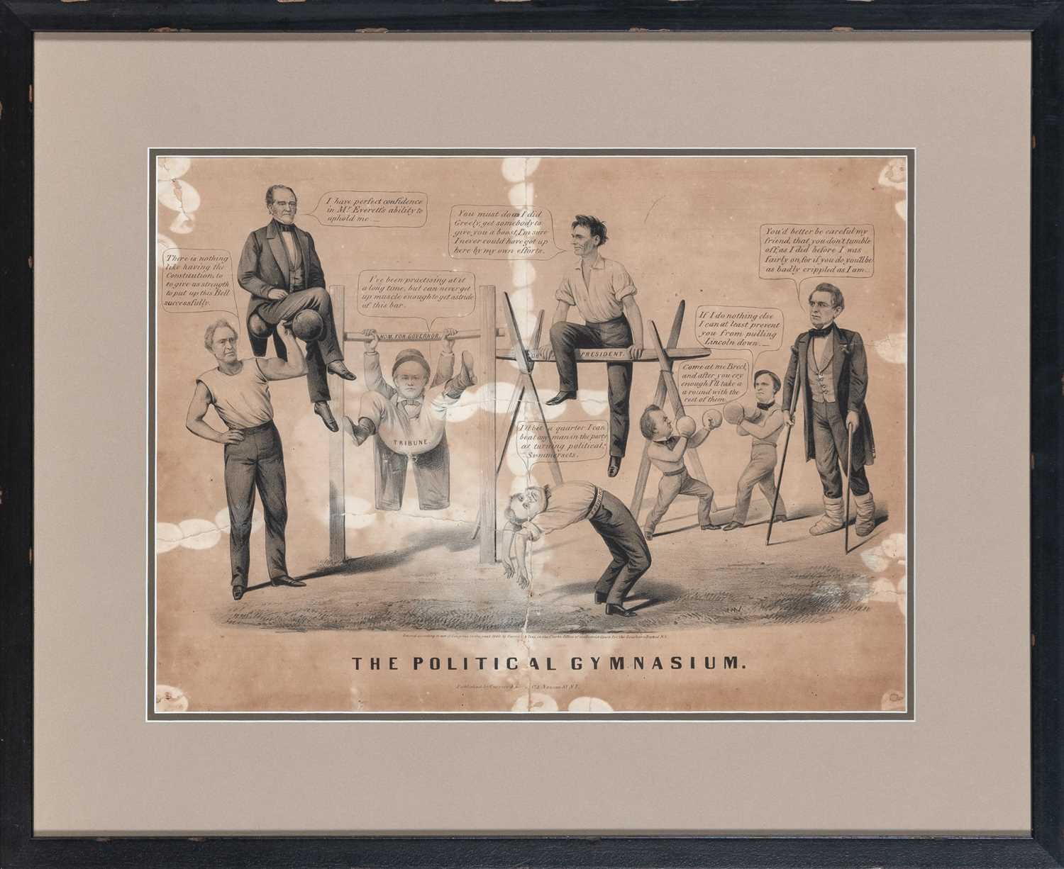 Lot 26 - Beardless Lincoln at the gym – a political cartoon about the presidential campaigns of 1860