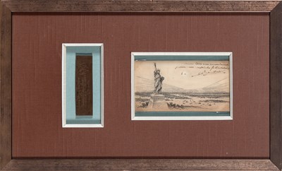 Lot 308 - Inscription from Frederic A. Bartholdi and a copper fragment of the Statue of Liberty
