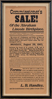 Lot 27 - Rare broadside advertising the sale of Abraham Lincoln's birthplace in Kentucky