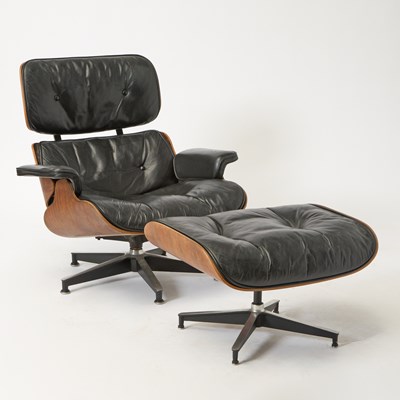 Lot 369 - Charles and Ray Eames Leather Upholstered Rosewood Lounge Chair #670 and Ottoman #671