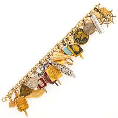 Lot 2158 - Gold, Low Karat Gold, Silver and Gold-Filled Charm Bracelet