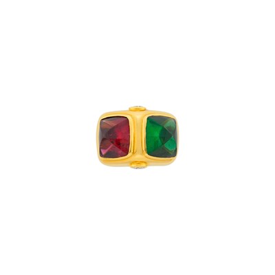 Lot 73 - Gold, Cabochon Rubellite, Tourmaline and Diamond Ring
