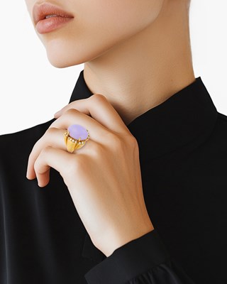 Lot 19 - Trio Gold, Lavender Jade and Diamond Ring