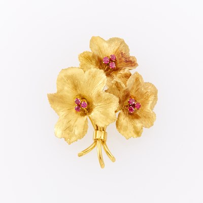 Lot 1164 - Tiffany & Co. Gold and Ruby Bouquet Brooch